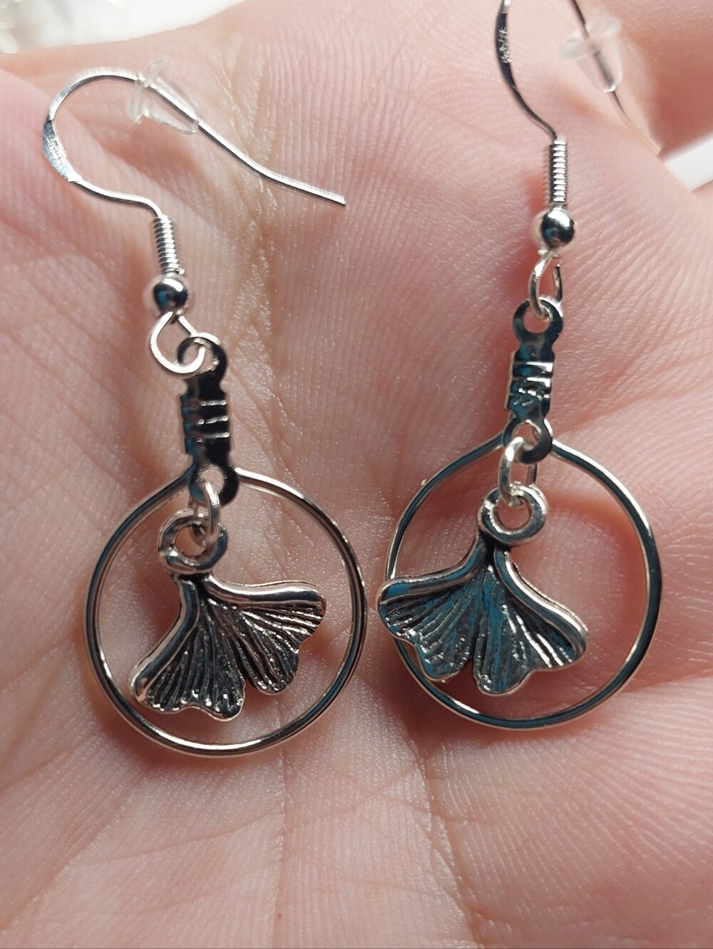 Silver Ginkgo Leaf Hoop Drop Earrings - Women's Jewelry